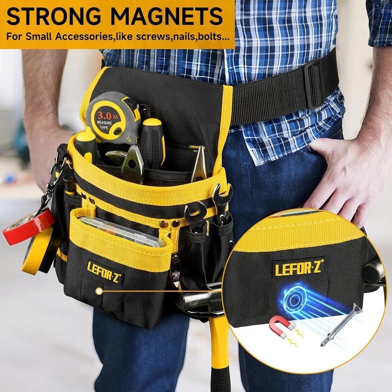 LEFORZ Tool Belt,Magnetic Tool Pouch,14-Pockets Tool Belts for Men,Detachable & Adjustable Tool Pouch belt for Electrician,Carpenter,Construction,Work Apron,Utility Belt,Black-Yellow - Image 3